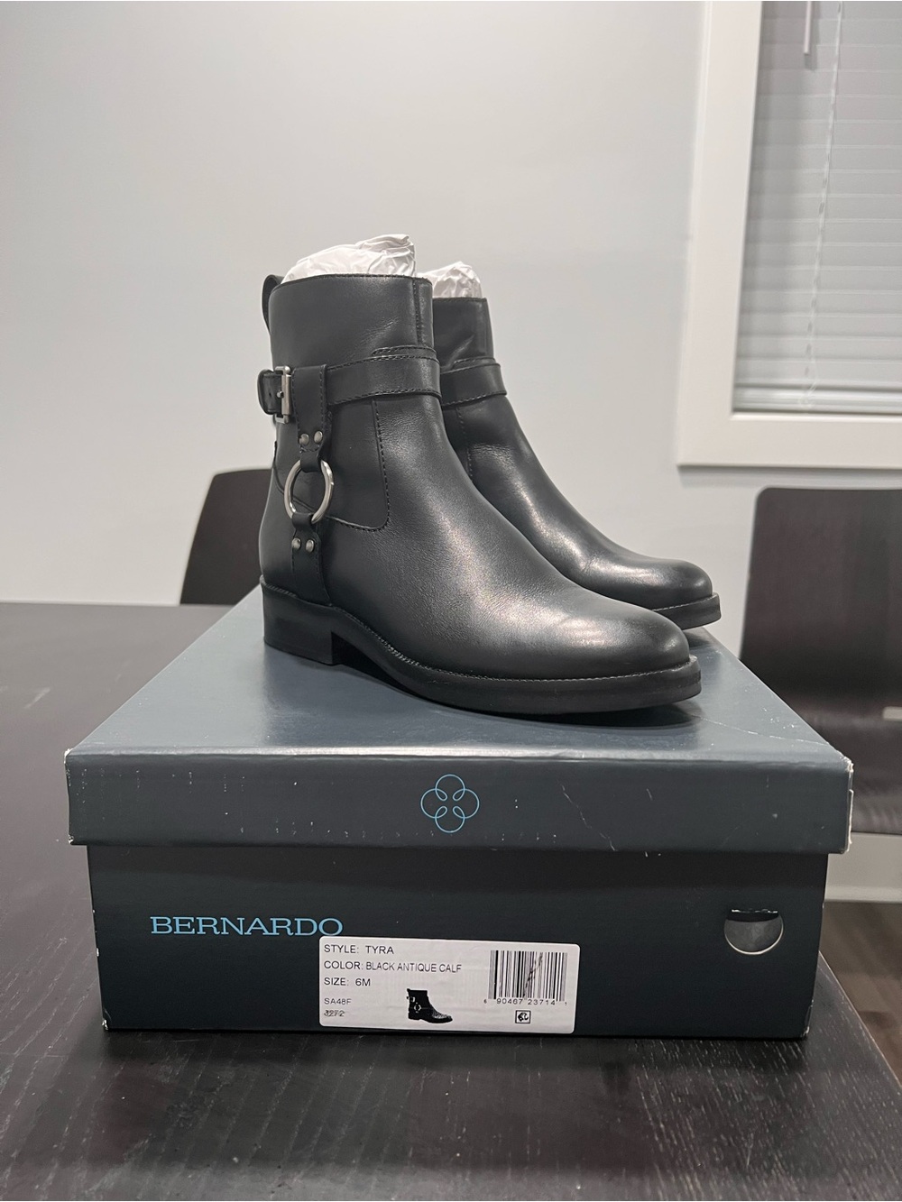 Bernardo (Tyra Moto Booties) Black Real Leather Ankle Boots with Ring Accent - Picture 6 of 6